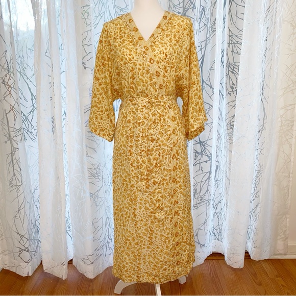 Natalie Martin Other - NATALIE MARTIN GOLDEN YELLOW BROWN PRINT LONG KIMONO ROBE DUSTER COVERUP